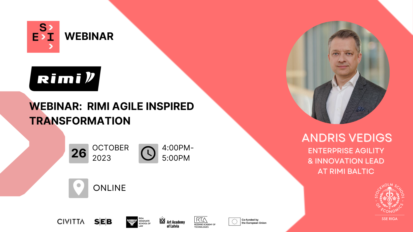 Informatīvs vizuālis par vebināru "Rimi Agile inspired transformation"